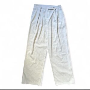 Cream high-waisted pleated trousers